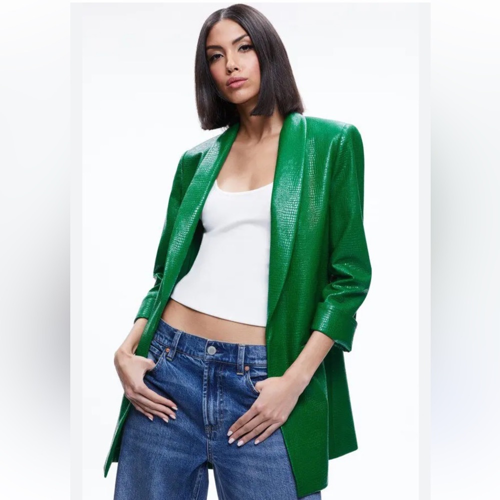 Alice + Olivia Green Kylie Oversized Vegan Leather Blazer